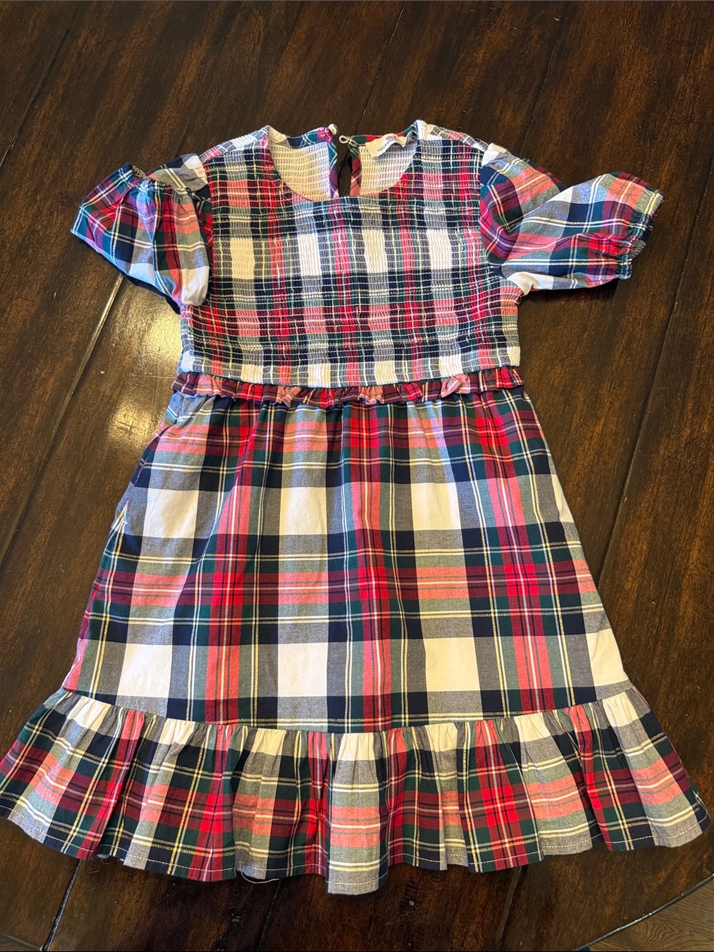 Vineyard Vines Girls Plaid Smocked Dress in Red, Blue & White